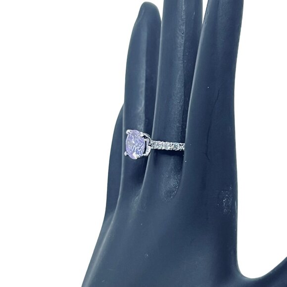 Silver Tone With Light Purple And Clear Glass Rhinestone Statement Ring (R368) - Picture 3 of 7